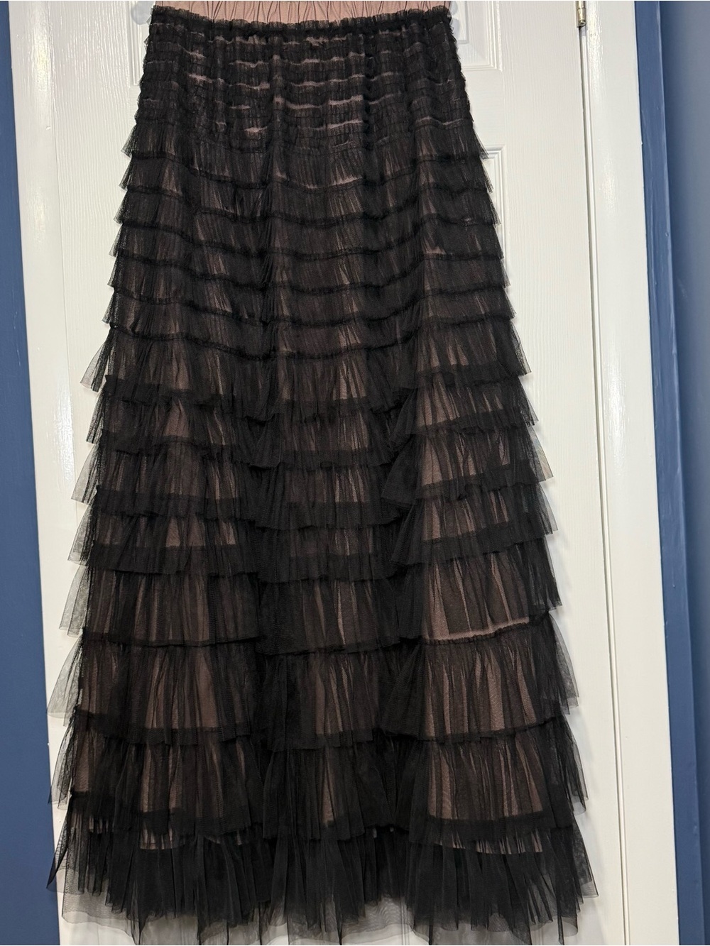 Twinset Long Tulle Skirt in Black with a Dusty Rose Underlay Festival Coquette